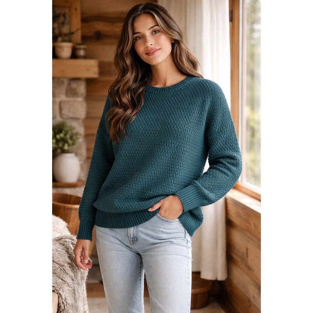 Cottagecore granola Waffle Knit textured Sweater M Forest green Old Navy Indie